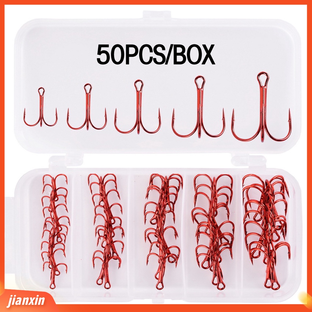 (In Stock) 50Pcs Portabel Tajam Anti-Korosi Barb Treble Hook Ikan Memancing Aksesori