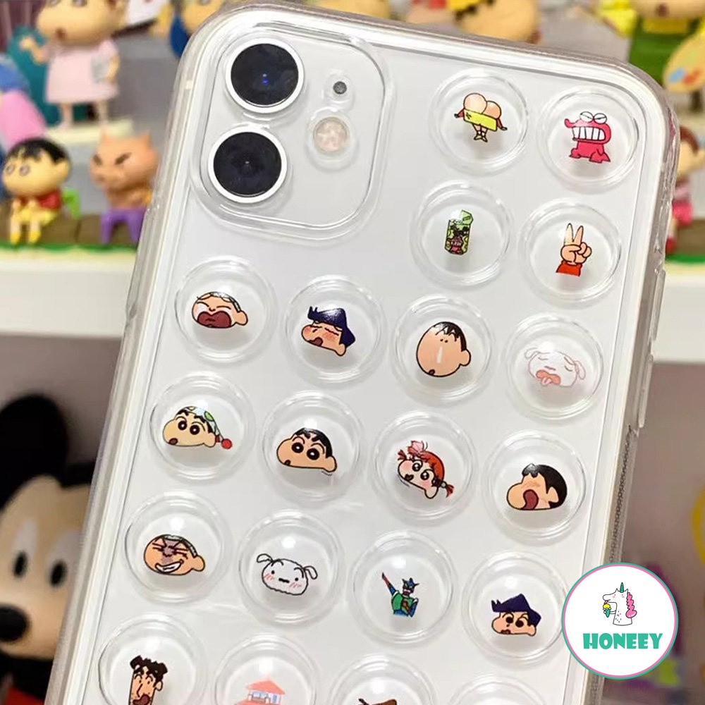 Kartun Crayon Shin-chan 3D Gelembung Melindungi Ponsel Case Untuk iPhone 14 Pro 11 12 13 Pro Max X XR Xs7 8 Plus Bening Lembut Penutup Belakang