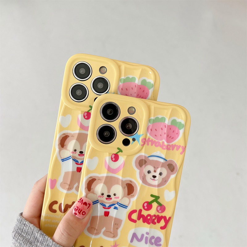 Yellow Cherry Duffy Bear Soft Silicon Case HP iP iPhone 14 + Plus 12 13 Pro Max 11 IMD Wave Girl Woman Casing Apple