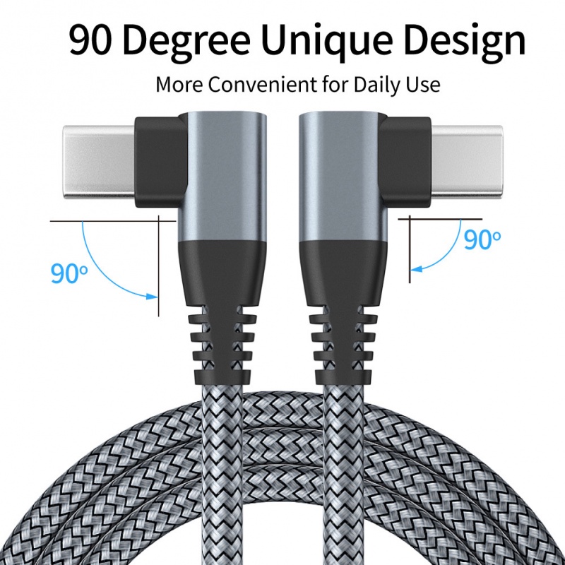 60w Pengisian Cepat Double Elbow Dual90° Kabel Data Putar Tipe-C Kabel PD C To C Male To Male Nylon Braided Charging Cable