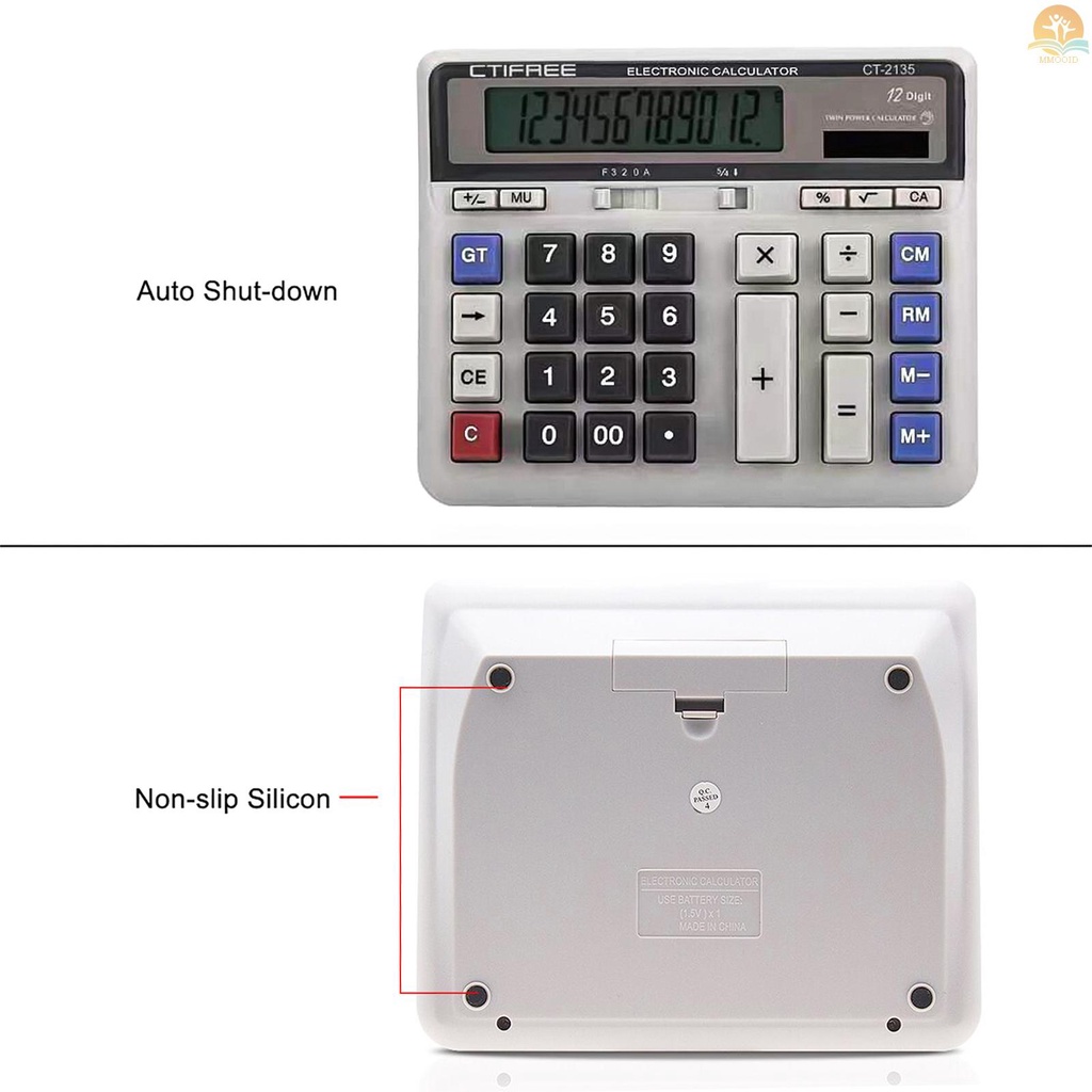 In Stock Large  Electronic Calculator Counter Solar &amp; Battery Power 12 Digit Display Multi-functional Big Button  for Business Office School Calculating