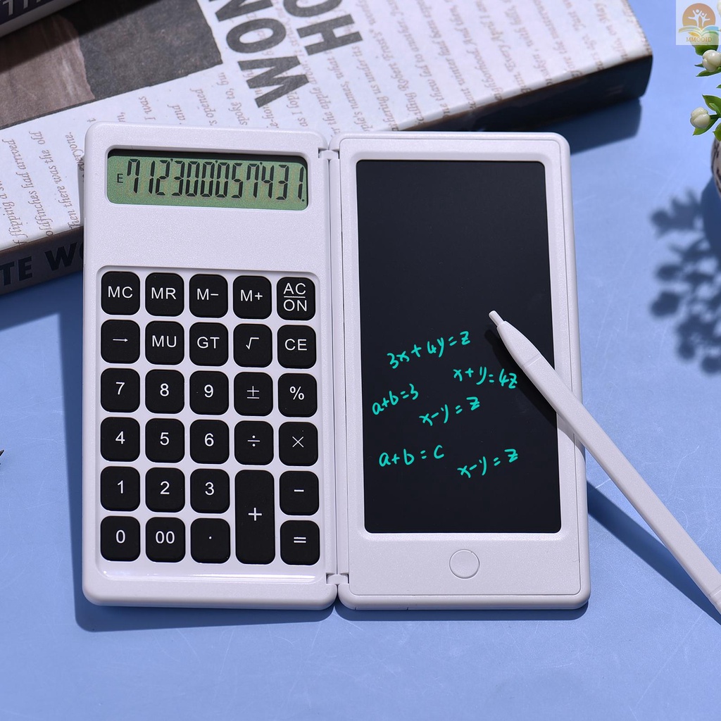 In Stock Foldable Calculator &amp; 6 Inch LCD Writing  Digital Drawing Pad 12 Digits Display with Stylus Pen Erase Button for Children Adults Home Office School Use