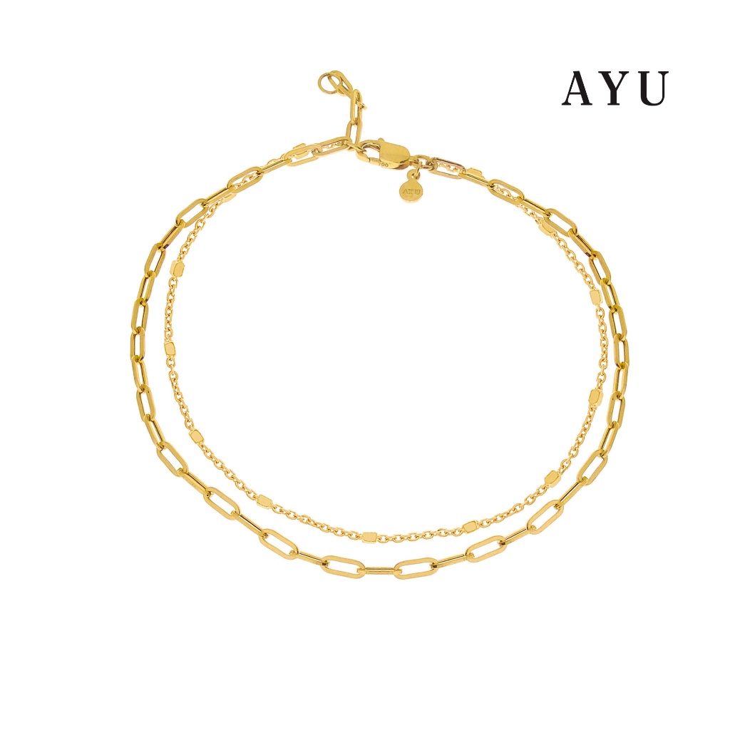 AYU DOUBLE LAYER PAPER CLIP AND BLING BEADS BRACELET 16K YELLOW GOLD