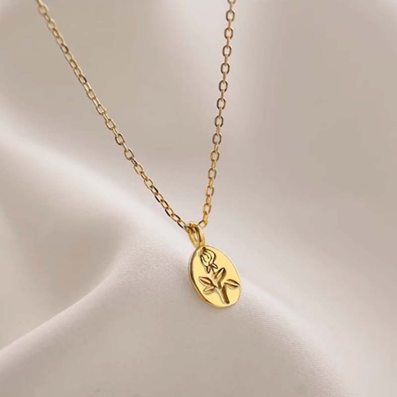 Roselife Retro Perak Mekar Rose Liontin Kalung Untuk Wanita Gadis Elegan Bunga Pesona Tulang Selangka Rantai Kalung Perhiasan Hadiah