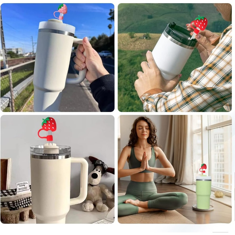 Reusable Drinking Straw Tip Lid/Creative Straw Cover Cap Alat Penyegel Sedotan/Straw Tips Drinking Dust Cap/Straw Tip Covers Cup Accessories/Penutup Colokan Anti Cipratan Silikon