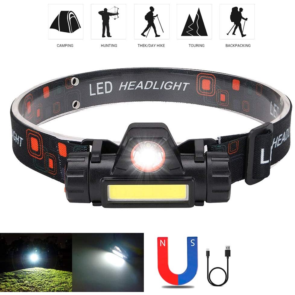 Senter Kepala LED 2 Mode COB 2in1 / Head Lamp 90° Rechargeable