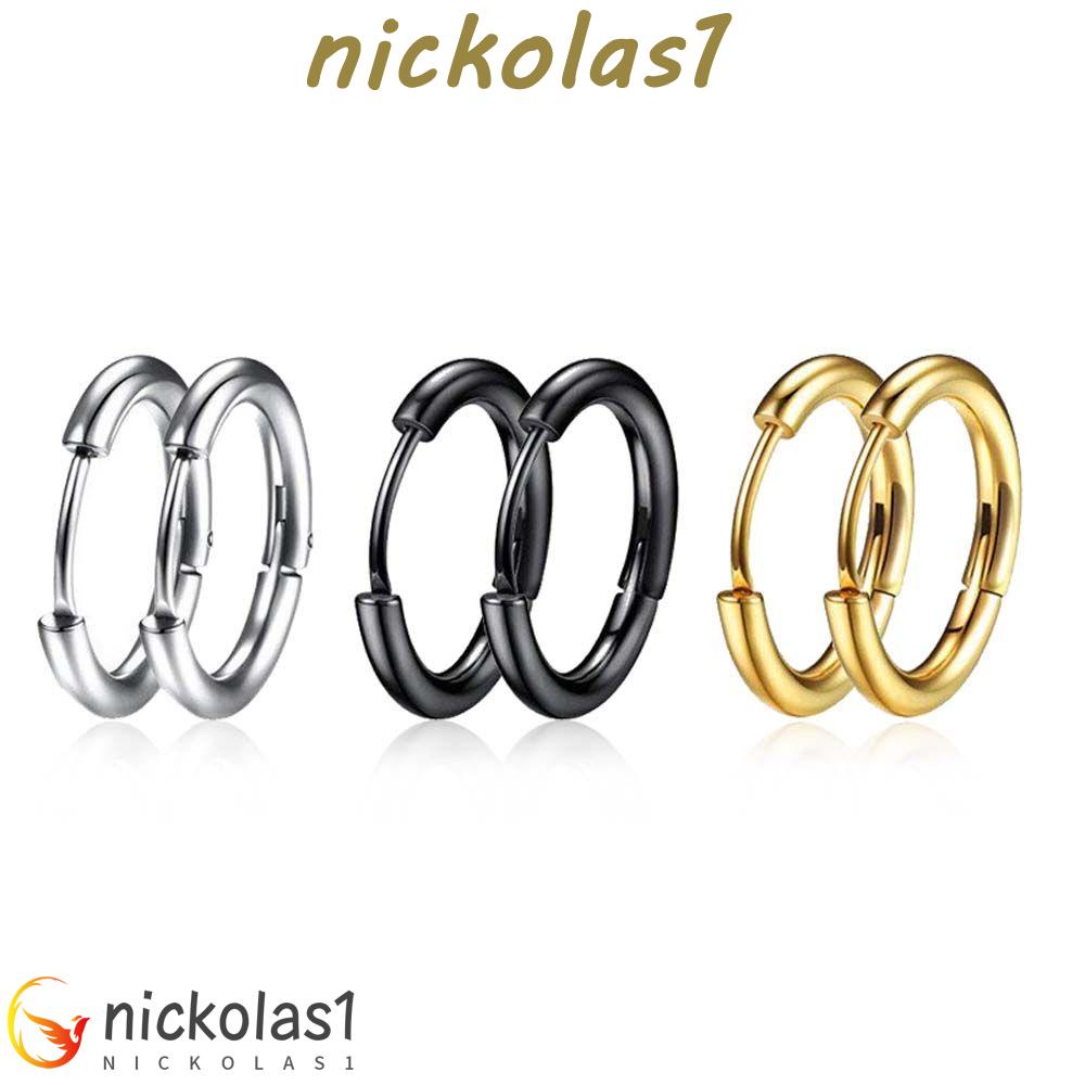 NICKOLAS1 Anting Hoop Aksesoris Mini Kecil Warna Silver/Black/Gold Unisex 1pasang Bahan Titanium Steel