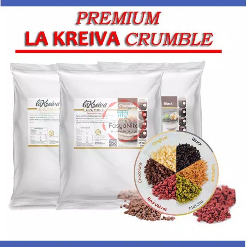 

LA KREIVA CRUMBLE 250GR - REMAHAN BISKUIT HITAM KASAR - TOPPING - Caramel Matcha Red Velvet Dark Ori