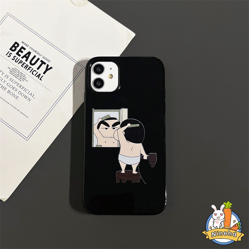 IPHONE Kartun Crayon Shin-chan Glossy Phone Case Kompatibel Untuk Iphone14 13 12 11 Pro Max X Xr Xs Max8 7 6 6s Plus SE 2020tahan Gores Lembut Silikon Shockproof Pelindung Cover