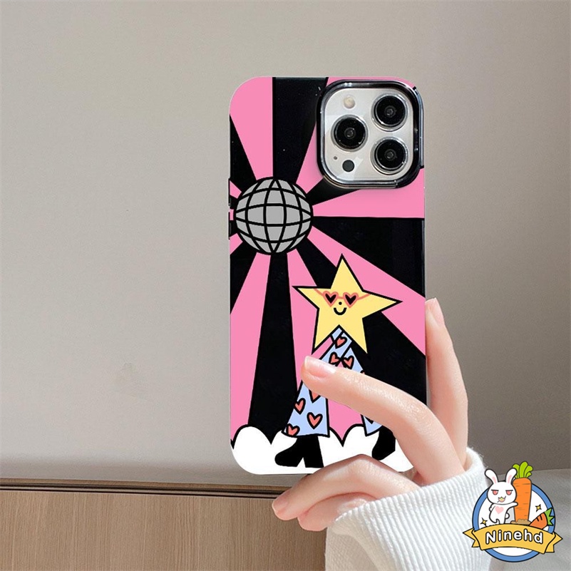 IPHONE Kartun Smiley Star Case Kompatibel Untuk Iphone14 13 12 11 Pro Max X Xr Xs Max 8 7 6 6s Plus SE 2020hitam Bingkai Lensa Gadis Ponsel Case Shockproof Silikon Lembut Pelindung Penutup Belakang