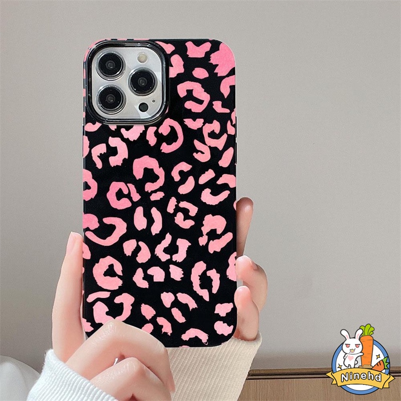 IPHONE Casing Motif Leopard Pink Mewah Kompatibel Untuk Iphone14 13 12 11 Pro Max X Xr Xs Max 8 7 6 6s Plus SE 2020hitam Sederhana Casing Ponsel Silikon Ultra-Tipis Shockproof Frame Back Cover