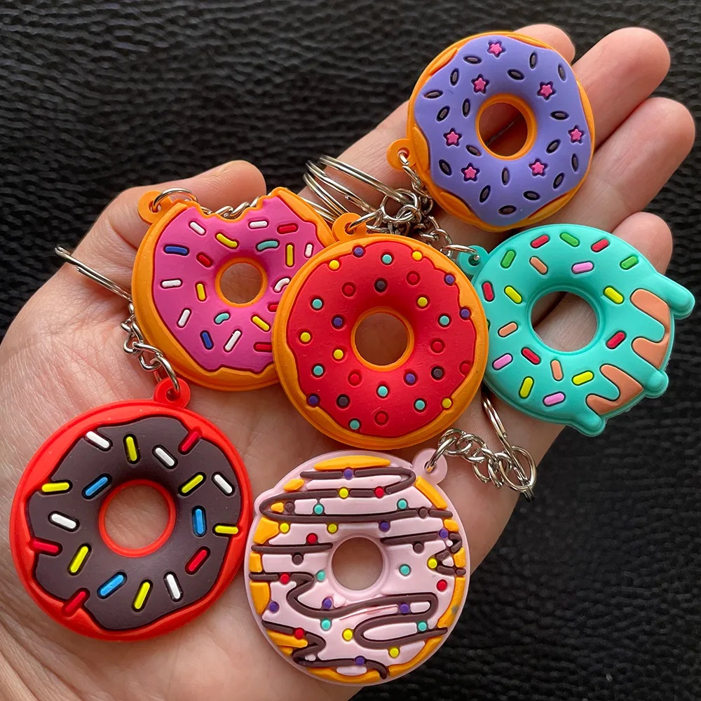 Sweet Donut PVC Gantungan Kunci Colorful Donut Makanan Keyrings Untuk Wanita Tempat Kunci Mobil Aksesoris Handbag Ornamen Hadiah Pesta