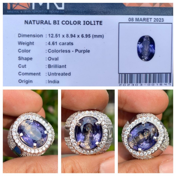 Natural 4.61ct Bi Color Purple Iolite September Birthstone