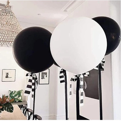 Balon Latex 36 inch Doff  36" balloon Jumbo hitam putih Bulat