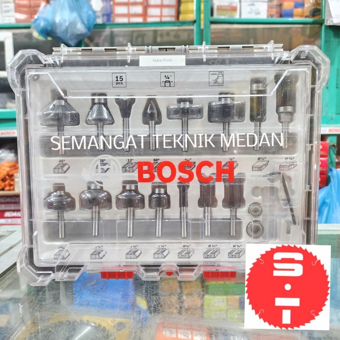 Berkualitas 15PCS MATA PROFIL ROUTER WOOD TRIMMER SET BIT 1/4" 15 PCS BOSCH 473 WSD547