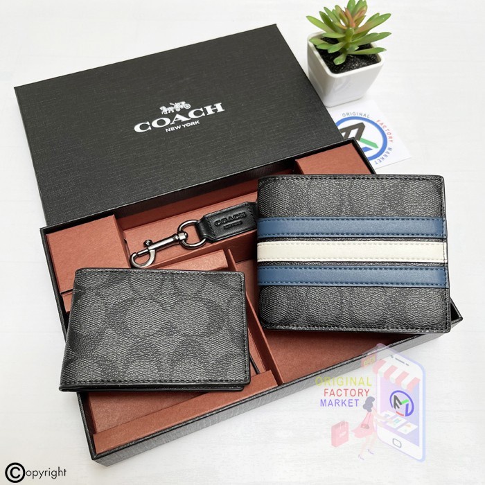 VS Dompet COACH 26072 Wallet Signature Varsity Strip Leather COACH