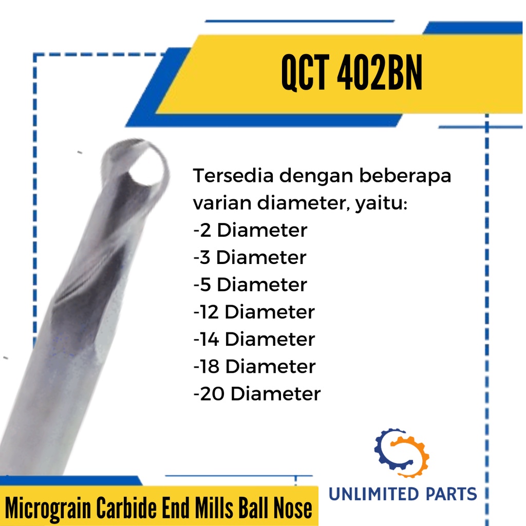 QCT End Mills 402BN - Micrograin Carbide 2 Flute Ball Nose EndMills