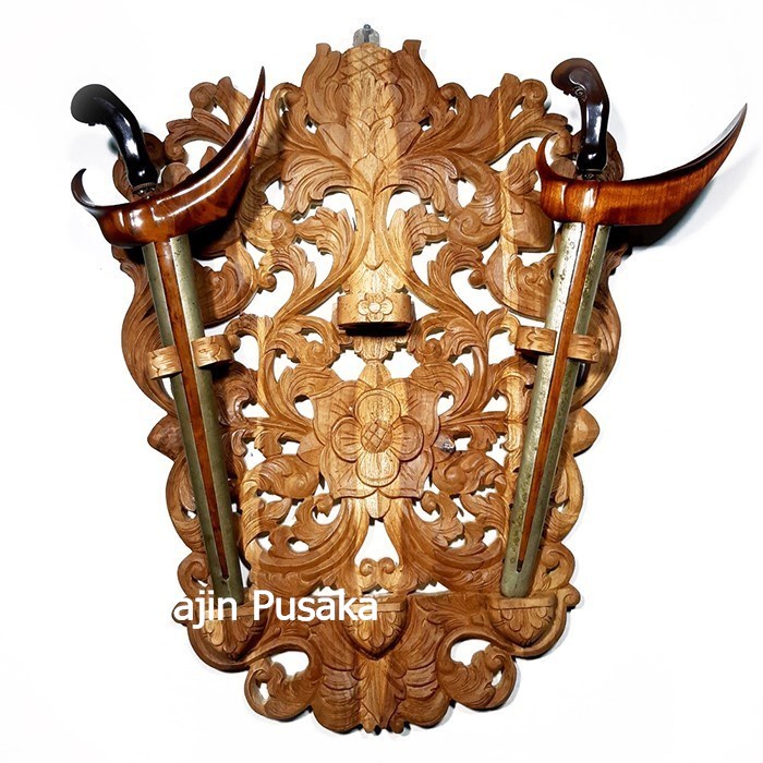Blawong Tempat Keris Tempel Dinding Isi 3  Ukir Kembang Paling Murah PP321