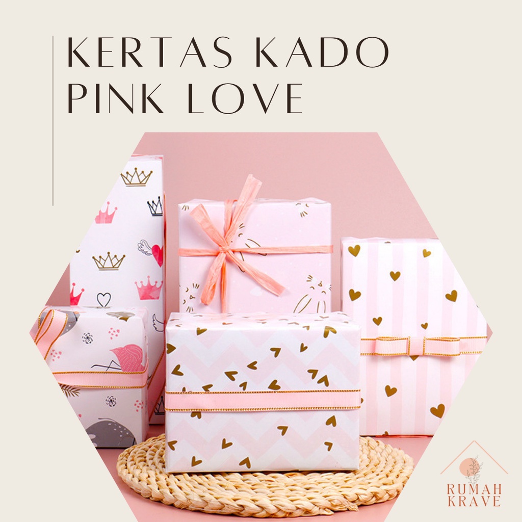 

RUMAH KRAVE - Kertas Kado Pink Love Hati Lucu