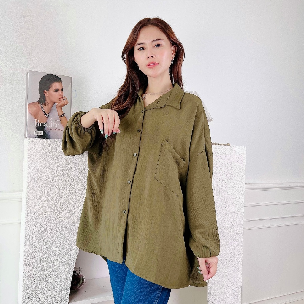 HUM - REC Atasan Kemeja Wanita Basic Jumbo / Kemeja Oversize XXL Diana CRINCLE / Hemclo Wanita Lenga
