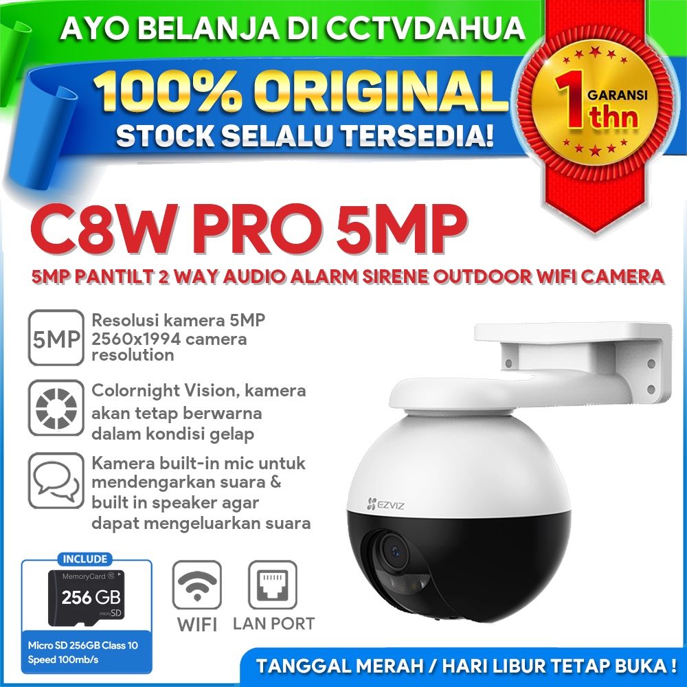 EZVIZ C8W PRO 5MP PANTILT AUDIO OUTDOOR CAMERA FREE MICROSD 256GB