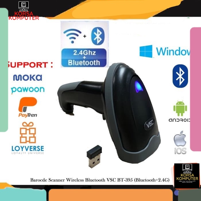 Alat Scan BArcode Wireless Laser Barcode Scanner Vsc Bt-395 (Bluetooth+2.4g) Android,Ios Scan Barcod