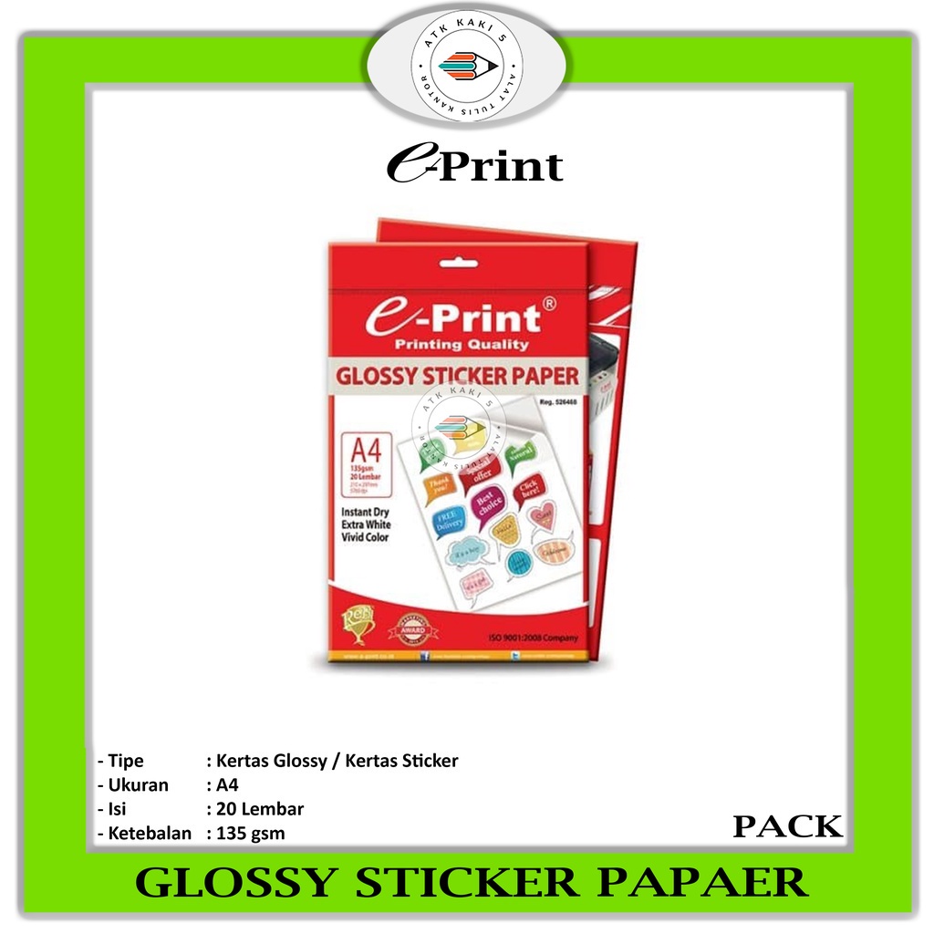 

E-PRINT - Sticker Glossy Paper 135 Gram ukuran A4 -Pack