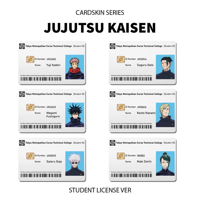 Stiker Card skin Jujutsu Kaisen Student ID E-Money ATM