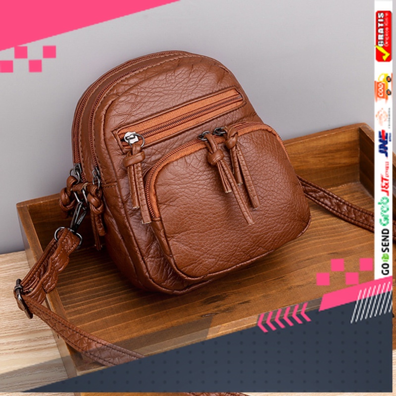 TAS WANITA DESAIN BARU ELEGAN MURAH BANGET /TAS SELEMPANG WANITA IMPORT KULIT COKLAT HECANA TA436B7 