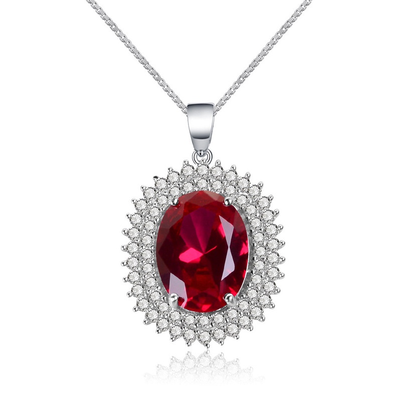 Goldkingdom Aksesoris Perhiasan Fashion Ready Stock Merpati Darah Ruby Kalung Rantai Merah Korundum Garnet Liontin Berlebihan