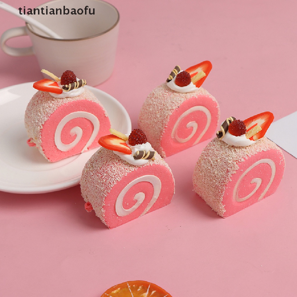 [tiantianbaofu] Krim Simulasi Swiss Roll Buah Buatan Kue Manusia Hidup Palsu Miniatur Butik Makanan