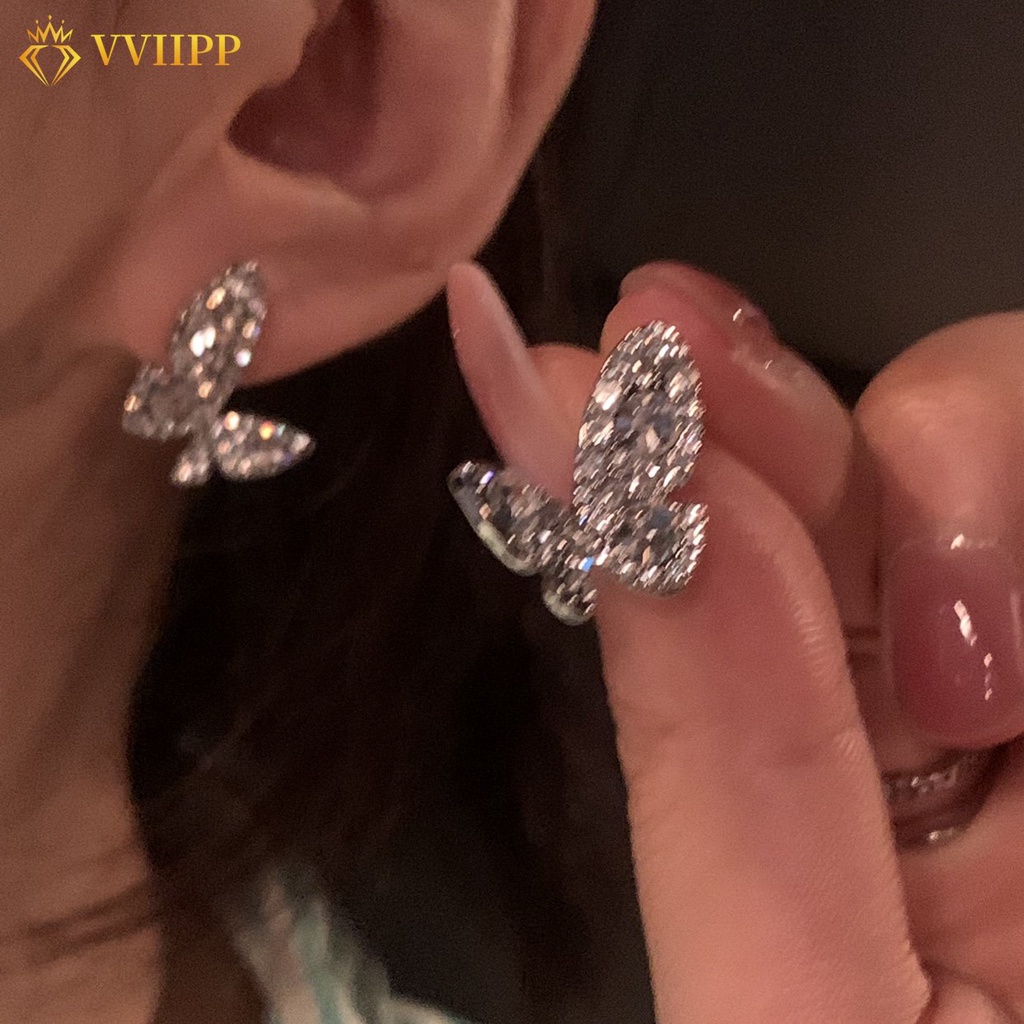 Anting Kupu-Kupu Mewah Untuk Wanita Kristal Perak Earring Perhiasan Aksesoris