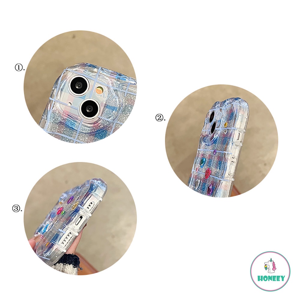 IPHONE Gaya Fashion Untuk Apple14 promax Ponsel Case Untuk Iphone11 12 13 Pro Max DIY Stereo Cinta Hati Stiker Berlian Silikon Lembut Anti-Drop Cover