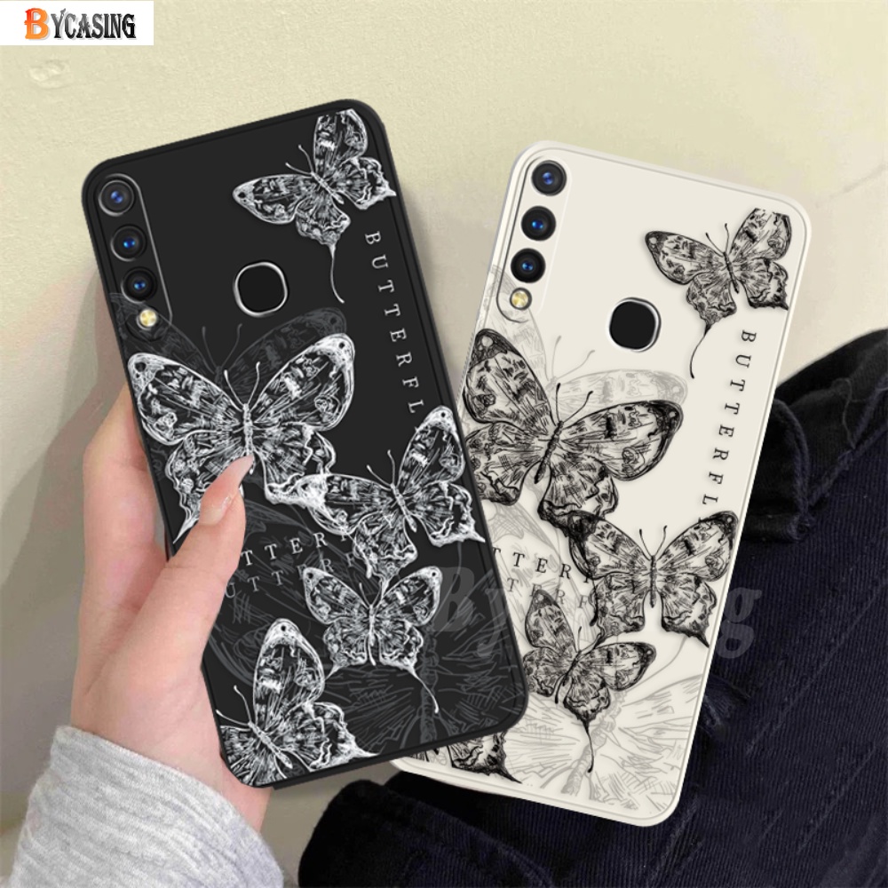 Huawei Y6P 2020y7a P30 Lite Nova 5T Nova 3i Nova 7i Y6P Y6 Pro Y7 Pro 2019y9s Y9 Prime 2019retro Glitter Sketsa Kupu-Kupu Kubus Lurus Soft Case BY