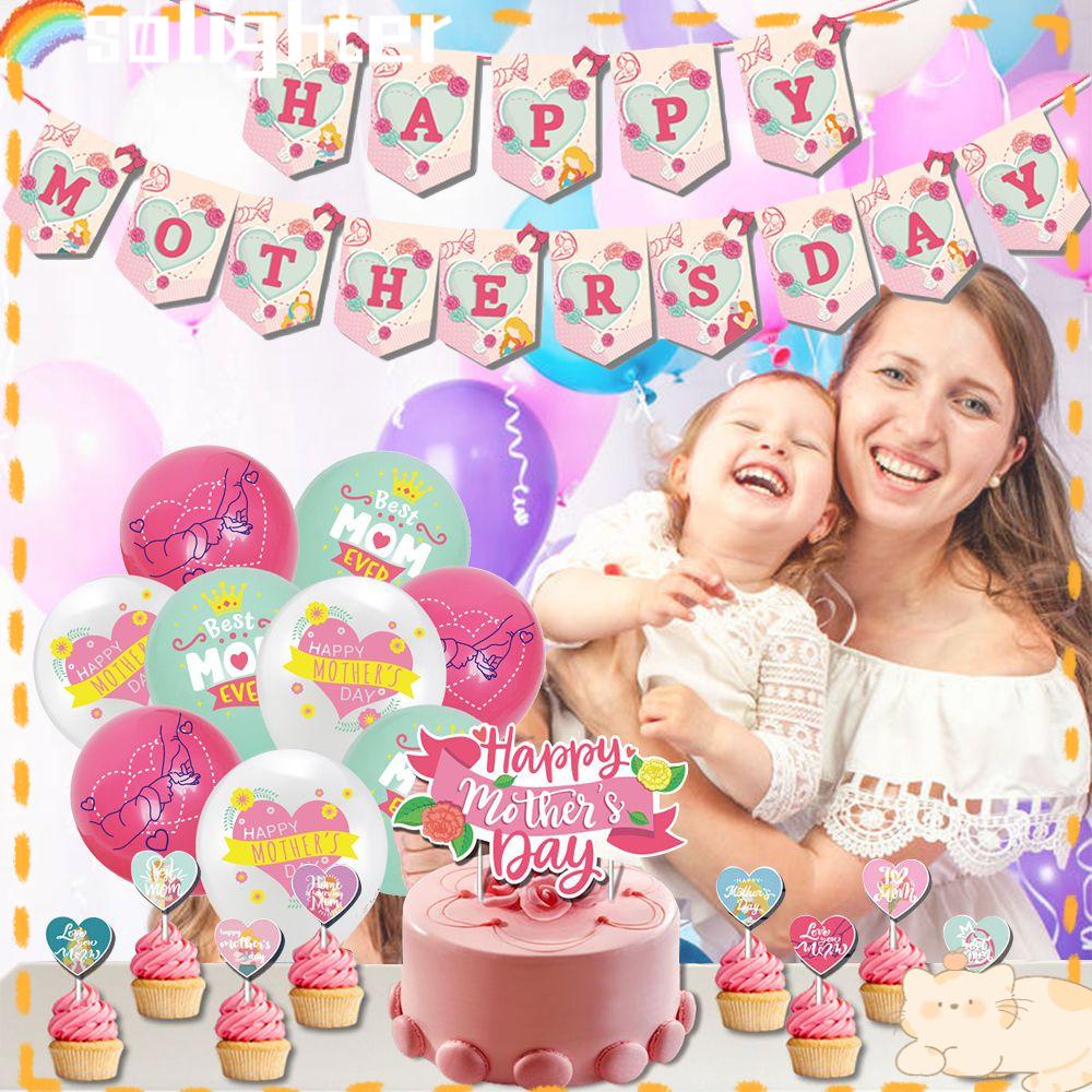 Solighter Dekorasi Hari Ibu Set Best Mom Ever Cake Toppers Perlengkapan Pesta Balon Latex