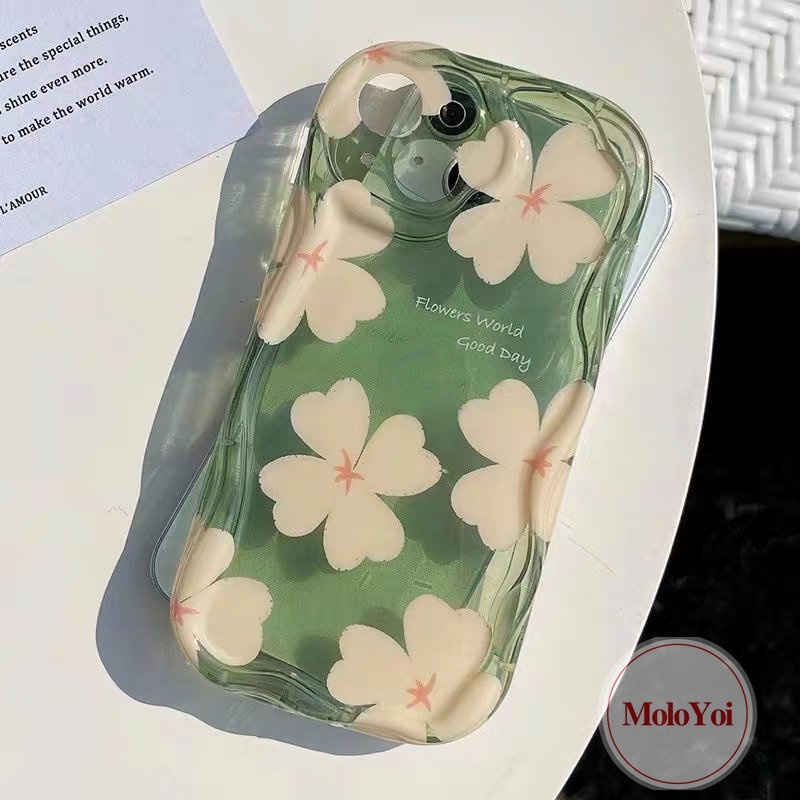 IPHONE Case Bunga Kompatibel Untuk Iphone11 14 13 12 Pro Max XR 6s 6 7 8 Plus 7plus X XS Max SE 2020 3D Wavy Curved Edge Fresh Flowers Tpu Lembut Shockproof Airbag Glossy Back Cover