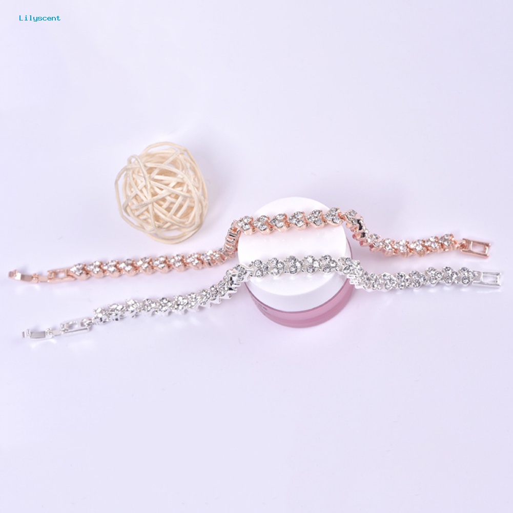 Lilyscent Gelang Wanita Hias Berlian Imitasi Mengkilap Bangle Adjustable Untuk Pesta Anniversary