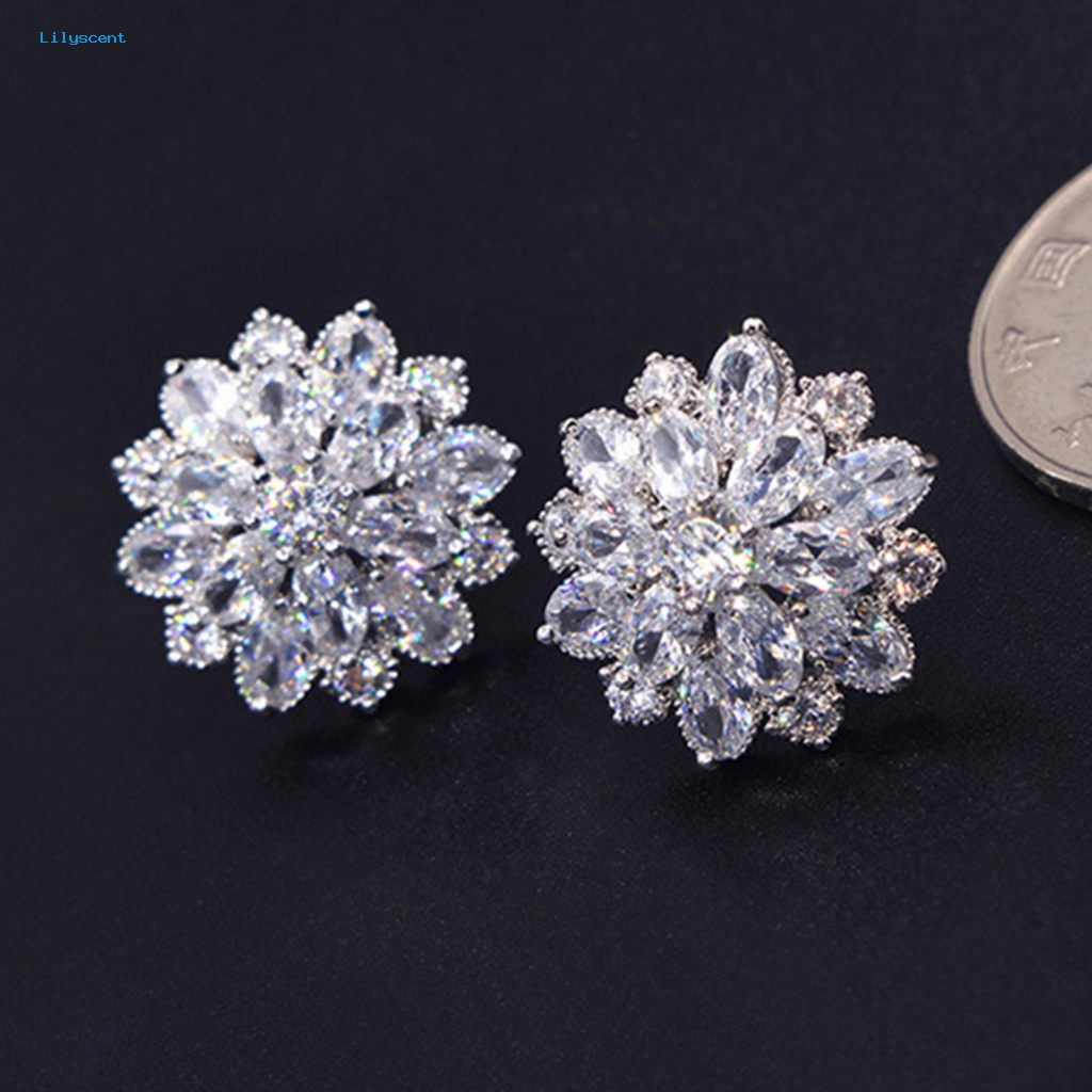 Lilyscent 1pasang Anting Perhiasan Menarik Untuk Belanja Wanita Bunga Cubic Zirconia Earrings Chic