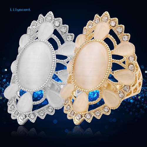 Lilyscent Wanita/'s Fashion Besar Elips Opal Berlian Imitasi Hollow Dekorasi Pesta Cincin Hadiah Perhiasan