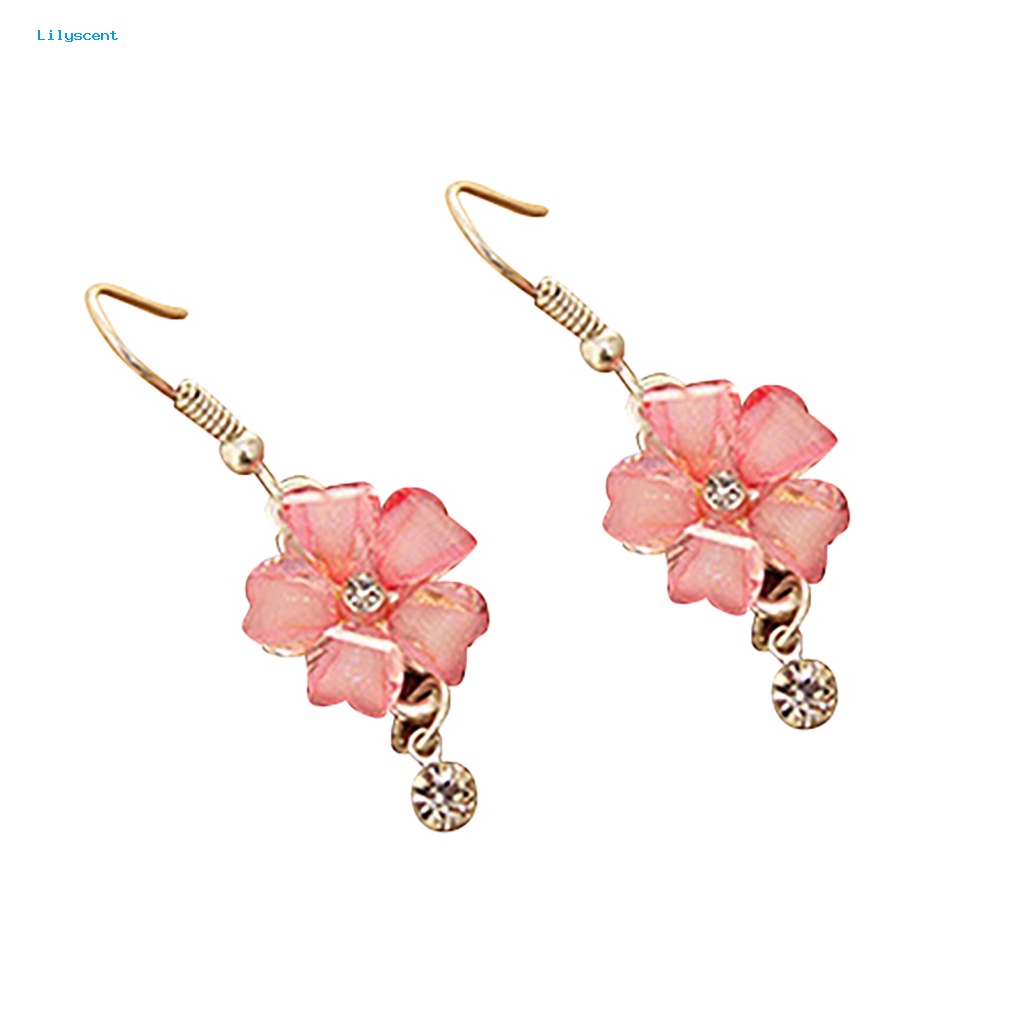 Lilyscent Women Drop Earrings Untuk Pacaran Wanita Bunga Berlian Imitasi Menjuntai Anting Eye-catching