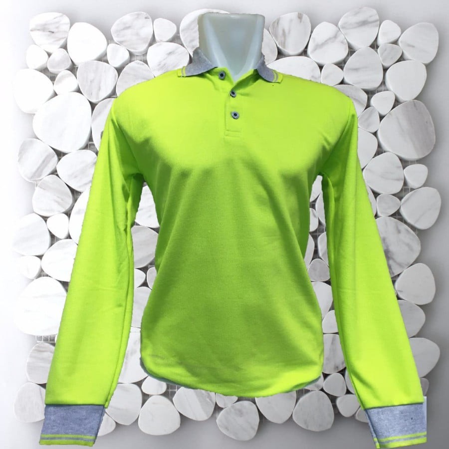 Kaos polo List Hijau Stabilo / kaos kerah list Hijau Terang / Polo Polos Hijau Stabilo