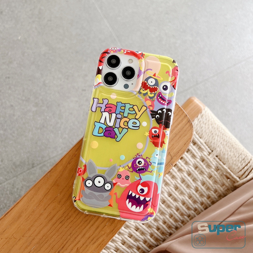 Kartun Cute Little Monster Doodle Case Kompatibel Untuk IPhone 7Plus 11 14 13 12 Pro MAX 8Plus XR 6 7 8 6S Plus X XS MAX SE Fashion Lembut TPU Airbag Shockproof Silicon Clear Cover