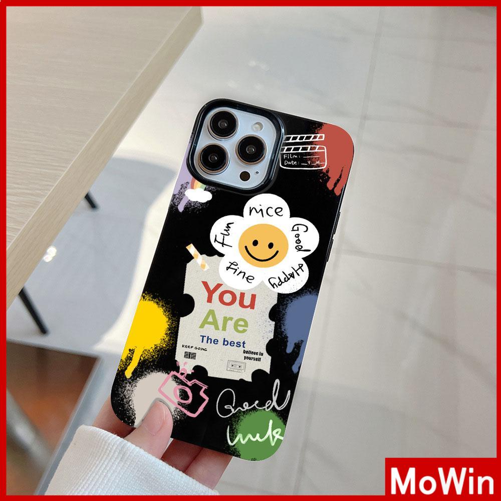 For iPhone 14 Pro Max iPhone Case Black Glossy TPU Soft Case Shockproof Protection Camera Graffiti Daisy Compatible with iPhone 13 Pro max 12 Pro Max 11 xr xs max 7Plus 8Plus