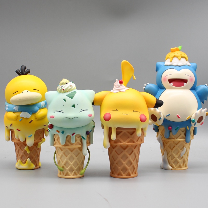 Tokoh Anime Pokemon GK Pikachu Bulbasaur Psyduck Snorlax Lucu Es Krim Musim Panas Action Collect Model Mainan Anak