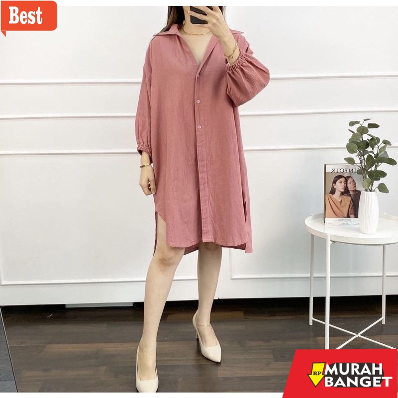 Tunik jumbo terbaru untuk wanita- LUNA TUNIK WANITA POLOS JUMBO TIDAK BERSAKU LD 102-120-140 BAHAN S