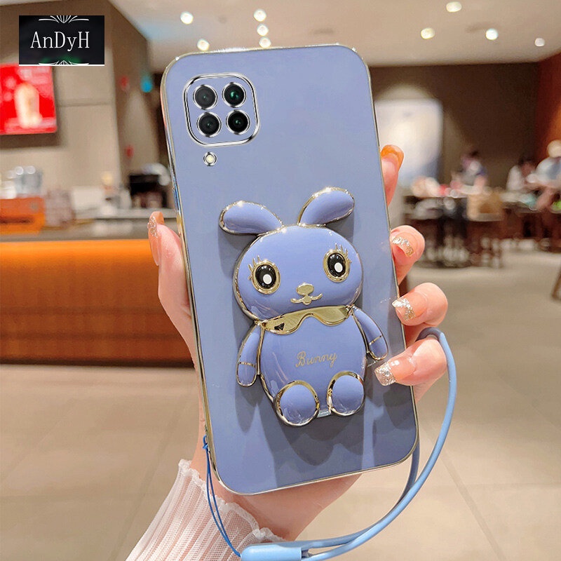 Andyh Case Handphone Untuk Huawei Nova 7i Nova 6SE Lucu Kartun Kelinci Kecil Tepi Lurus Shell Lembut Mengirim lanyard Silikon