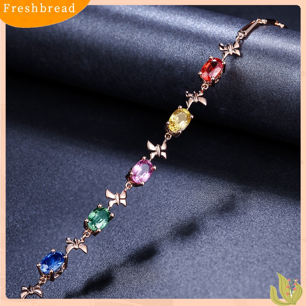 &lt; Freshbread &gt; Elegan Multicolor Oval Berlian Imitasi Kupu-Kupu Wanita Gelang Pesta Perhiasan Hadiah