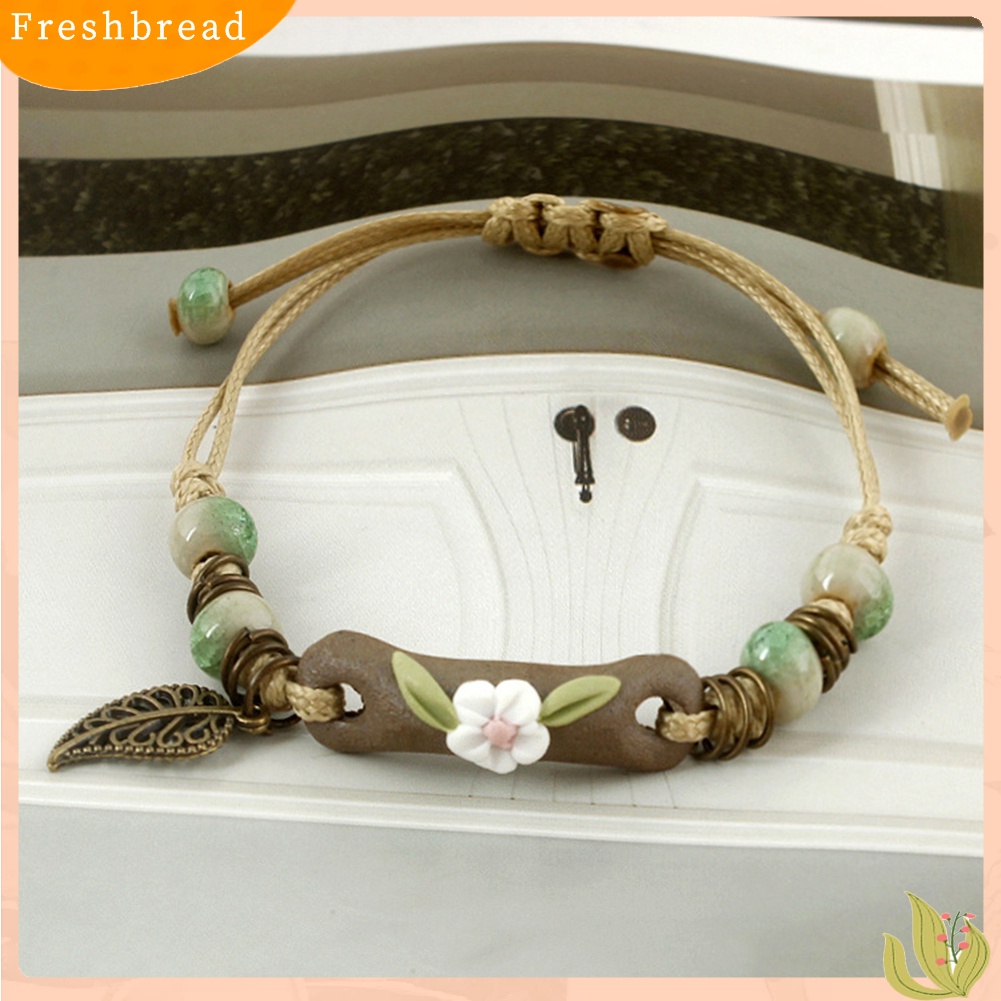 &lt; Freshbread &gt; Fashion Wanita Bunga Daun Porselen Pesona Anyaman Gelang Adjustable Perhiasan Hadiah