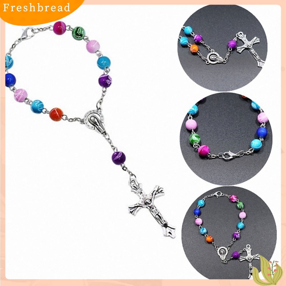 &lt; Freshbread &gt; Kristen Dewi Yesus Liontin Salib Manik-Manik Warna-Warni Rantai Wanita Gelang