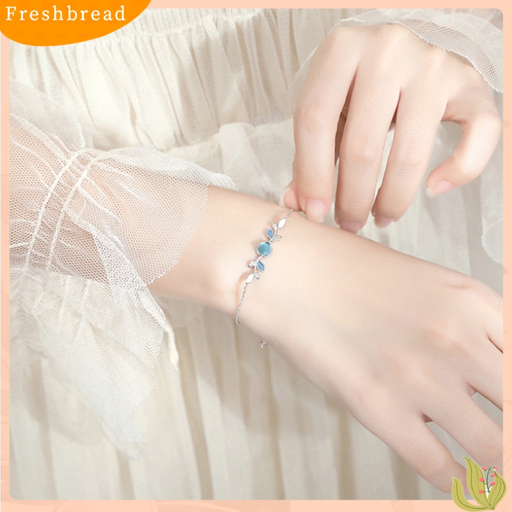 &lt; Freshbread &gt; Ladies Bracelet Everyday Wear Copper Summer Blue Zirconia Leaf Bracelet Untuk Pesta